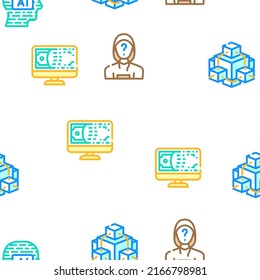 Financial Technology And Software Vector Seamless Pattern Color Line Illustration