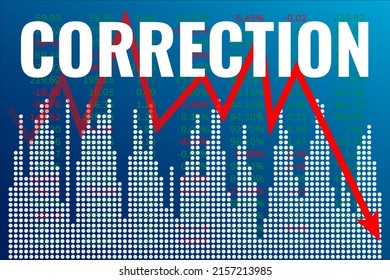 Financial term Correction on blue background. Downtrend. Financial market concept