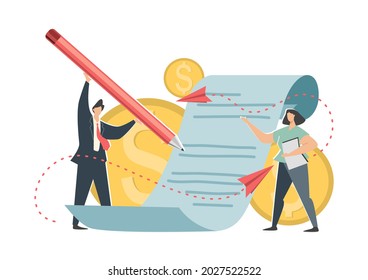 Financial Terms and Conditions businessman signing a contract Contract agreement concept. Vector illustration.