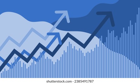 Fondo de temática financiera, con gráfico de barras y flechas con tendencia ascendente en tonos azules.