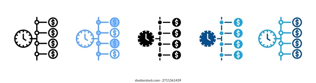 Conjunto de iconos de escala de tiempo financiera colección de estilos múltiples