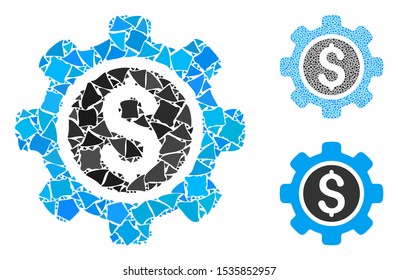 Financial tools composition of uneven parts in variable sizes and shades, based on financial tools icon. Vector bumpy parts are united into collage. Financial tools icons collage with dotted pattern.