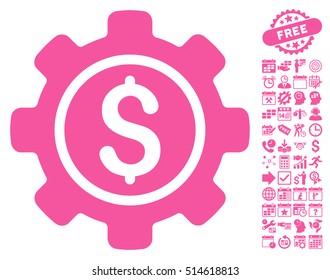 Financial Tools icon with bonus calendar and time management images. Vector illustration style is flat iconic symbols, pink color, white background.