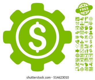 Financial Tools icon with bonus calendar and time management elements. Vector illustration style is flat iconic symbols, eco green color, white background.