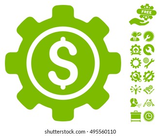 Financial Tools pictograph with bonus tools images. Vector illustration style is flat iconic symbols, eco green color, white background.