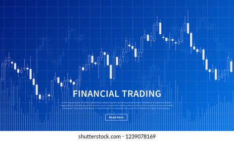 Financial trade chart (forex market) vector illustration on blue background. Candlestick trading graph design concept.
