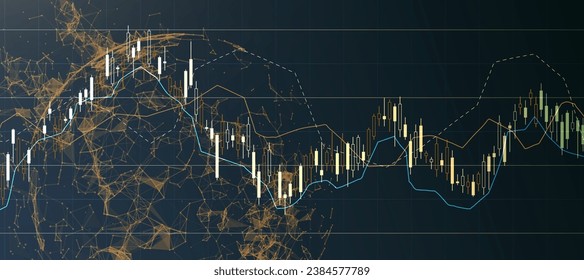 Concepto de comercio financiero. Mercado de valores y mercado de valores. Gráfica de barras de velas. Arte vectorial hecho a mano.