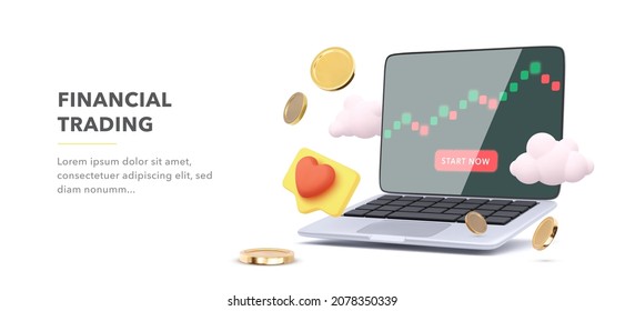 Financial trading banner in 3d realistic style. Investment trading in the stock market. Vector illustration