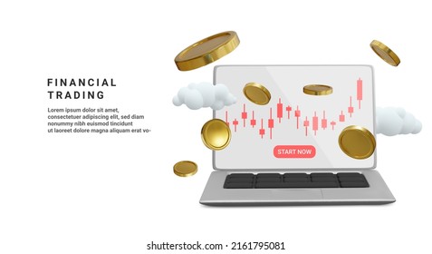 Financial trading banner in 3d realistic style. Investment trading in the stock market. Vector illustration - Shutterstock ID 2161795081