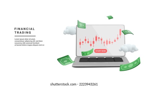 Financial trading banner in 3d realistic style. Investment trading in the stock market. Vector illustration