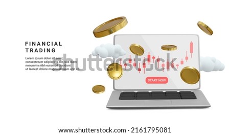 Financial trading banner in 3d realistic style. Investment trading in the stock market. Vector illustration