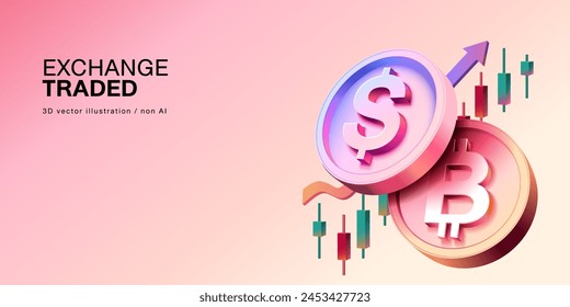 Financial trading banner in 3d Vector realistic style. Investment trading in the stock market. Vector illustration