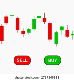 Financial trading interface illustration featuring a Japanese candlestick chart with prominent 