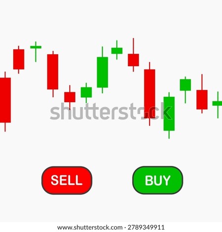 Financial trading interface illustration featuring a Japanese candlestick chart with prominent 