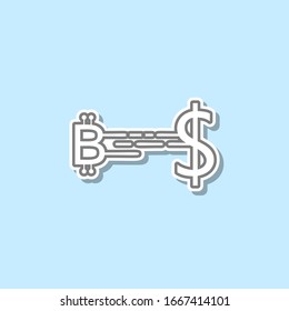 Financial transaction with crepto-currency sticker icon. Simple thin line, outline vector of web icons for ui and ux, website or mobile application