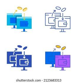 Financial transaction icon set in flat and line style. Money transfer symbol. Vector illustration.