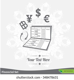 financial transactions with exchange logo.