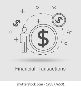 El icono Transacciones Financieras.El concepto de actividad financiera y estrategia comercial y banca.Pagos seguros.Ilustración vectorial del icono de línea delgada.Negro sobre fondo blanco.