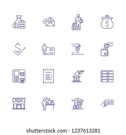 Financial transactions icons. Set of line icons. Earning money, receipt, payment. Economy concept. Vector illustration can be used for topics like finance, money, banking