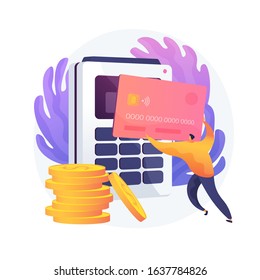 Financial transactions, money operations. Payment options, cash and cashless, contactless payment. Credit card shopping idea design element. Vector isolated concept metaphor illustration