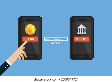 Financial transactions via phone with the bank, Vector illustration design concept in flat style