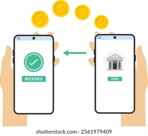 Financial transactions via phone with the bank, Vector illustration design concept in flat style

