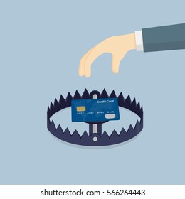 Financial Trap, Hand Going To Take Credit Card In Bear Trap