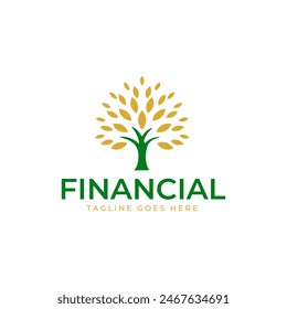 Financial tree with gold leafs logo