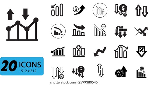 Financial Trend Icon Set: 20 Up and Down Arrow Vector Illustrations