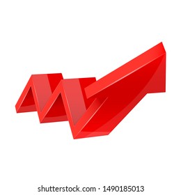 Financial trend. Up rising indication arrow. Red 3d sign. Vector illustration isolated on white background