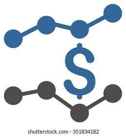 Financial Trends vector icon. Style is bicolor flat symbol, cobalt and gray colors, rounded angles, white background.