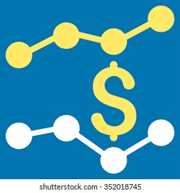 Financial Trends vector icon. Style is bicolor flat symbol, yellow and white colors, rounded angles, blue background.