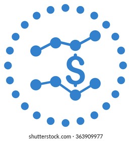 Financial Trends vector icon. Style is flat circled symbol, cobalt color, rounded angles, white background.