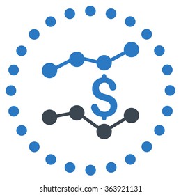 Financial Trends vector icon. Style is bicolor flat circled symbol, smooth blue colors, rounded angles, white background.