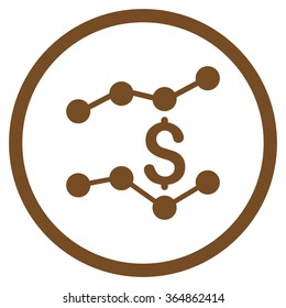 Financial Trends vector icon. Style is flat circled symbol, brown color, rounded angles, white background.