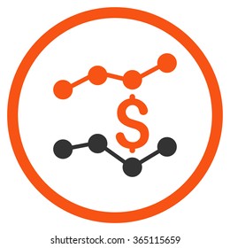 Financial Trends vector icon. Style is bicolor flat circled symbol, orange and gray colors, rounded angles, white background.