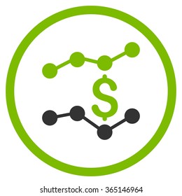 Financial Trends vector icon. Style is bicolor flat circled symbol, eco green and gray colors, rounded angles, white background.