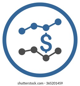 Financial Trends vector icon. Style is bicolor flat circled symbol, cobalt and gray colors, rounded angles, white background.