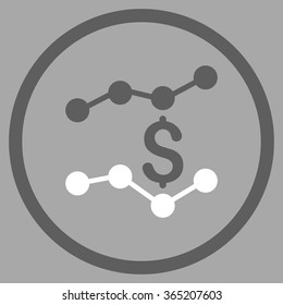 Financial Trends vector icon. Style is bicolor flat circled symbol, dark gray and white colors, rounded angles, silver background.