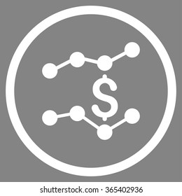 Financial Trends vector icon. Style is flat circled symbol, white color, rounded angles, gray background.