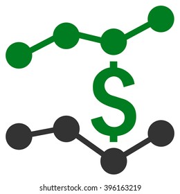 Financial Trends vector icon. Style is bicolor flat symbol, green and gray colors, white background.