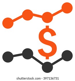 Financial Trends vector icon. Style is bicolor flat symbol, orange and gray colors, white background.