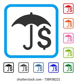 Financial Umbrella icon. Flat gray iconic symbol inside a light blue rounded frame. Black, gray, green, blue, red, orange color versions of Financial Umbrella vector.
