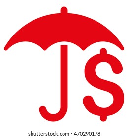 Financial Umbrella icon. Vector style is flat iconic symbol with rounded angles, red color, white background.