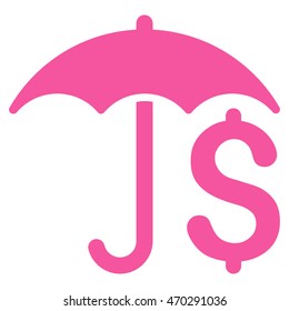 Financial Umbrella icon. Vector style is flat iconic symbol with rounded angles, pink color, white background.