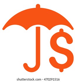 Financial Umbrella icon. Vector style is flat iconic symbol with rounded angles, orange color, white background.