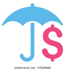 Financial Umbrella icon. Vector style is bicolor flat iconic symbol with rounded angles, pink and blue colors, white background.
