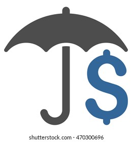 Financial Umbrella icon. Vector style is bicolor flat iconic symbol with rounded angles, cobalt and gray colors, white background.