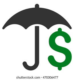 Financial Umbrella icon. Vector style is bicolor flat iconic symbol with rounded angles, green and gray colors, white background.