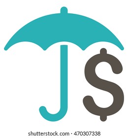 Financial Umbrella icon. Vector style is bicolor flat iconic symbol with rounded angles, grey and cyan colors, white background.